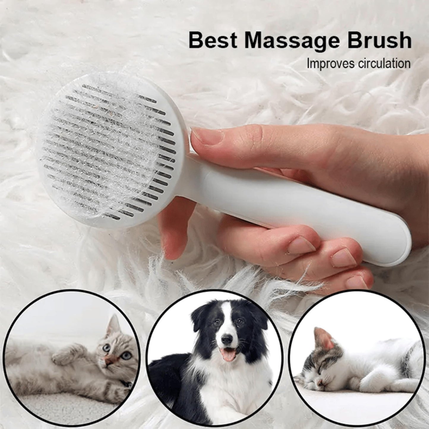 Petxos Cat Grooming Brush Slicker Brush for Pet Self Cleaning Hair Removal with Stainless Steel Needles Shedding & De-Matting Tool Hair Remover for Pet Dogs Cats